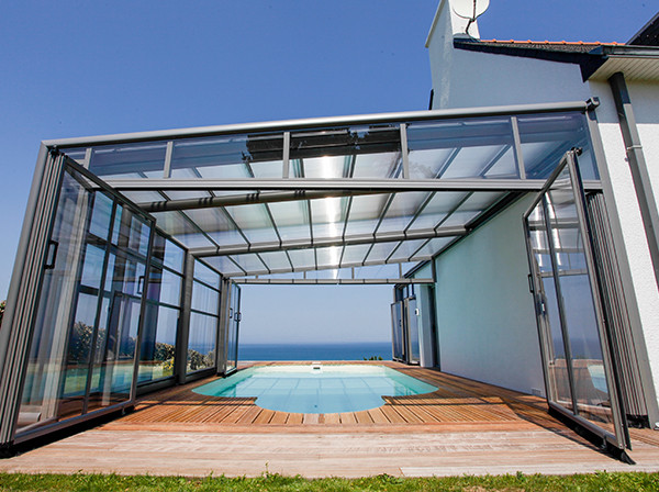 Abri de piscine angulaire adosse