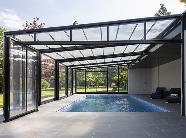 Abri de piscine angulaire adosse